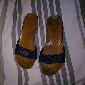 Dr. Scholl"s Woman"s Blue Leather Sandals, Size 8